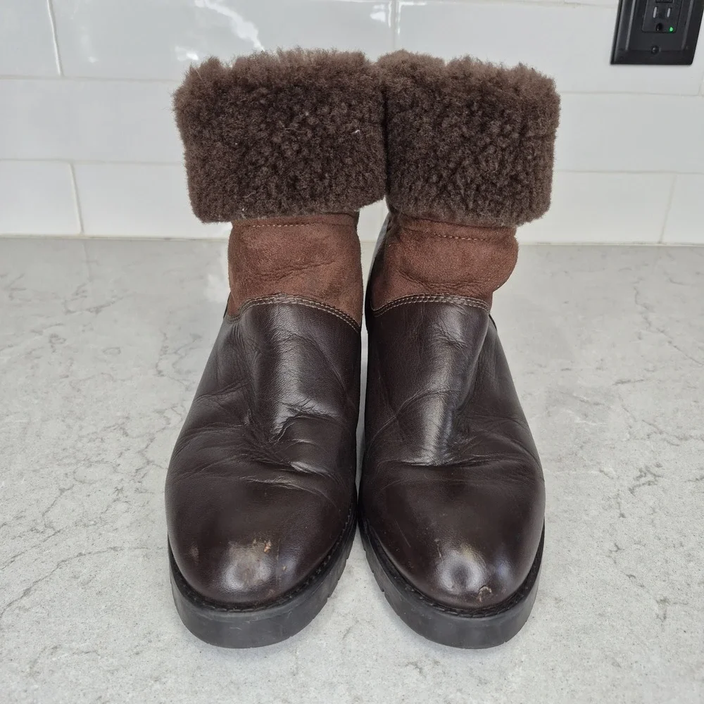 La Canadienne Womenz‎ shearling lined brown leather snow boots  8.5